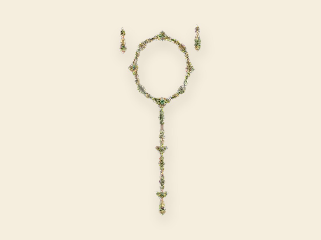 Renaissance revival enamel necklace and earrings suite